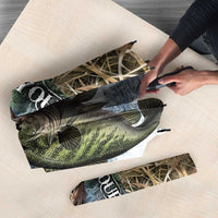 Personalized Largemouth Bass Fishing Umbrella with Camo Reeds - Outdoor Angler Design - Wonder Print Shop