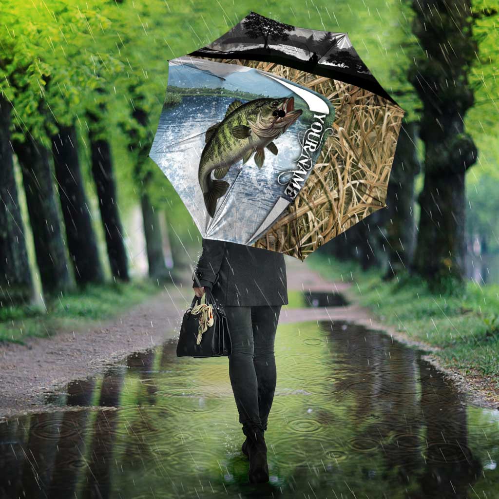 Personalized Largemouth Bass Fishing Umbrella with Camo Reeds - Outdoor Angler Design - Wonder Print Shop