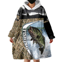 Personalized Largemouth Bass Fishing Wearable Blanket Hoodie with Camo Reeds - Outdoor Angler Design - Wonder Print Shop