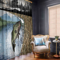 Personalized Largemouth Bass Fishing Window Curtain with Camo Reeds - Outdoor Angler Design - Wonder Print Shop