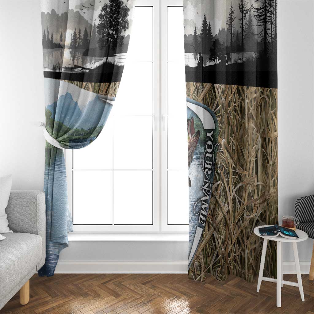 Personalized Largemouth Bass Fishing Window Curtain with Camo Reeds - Outdoor Angler Design - Wonder Print Shop