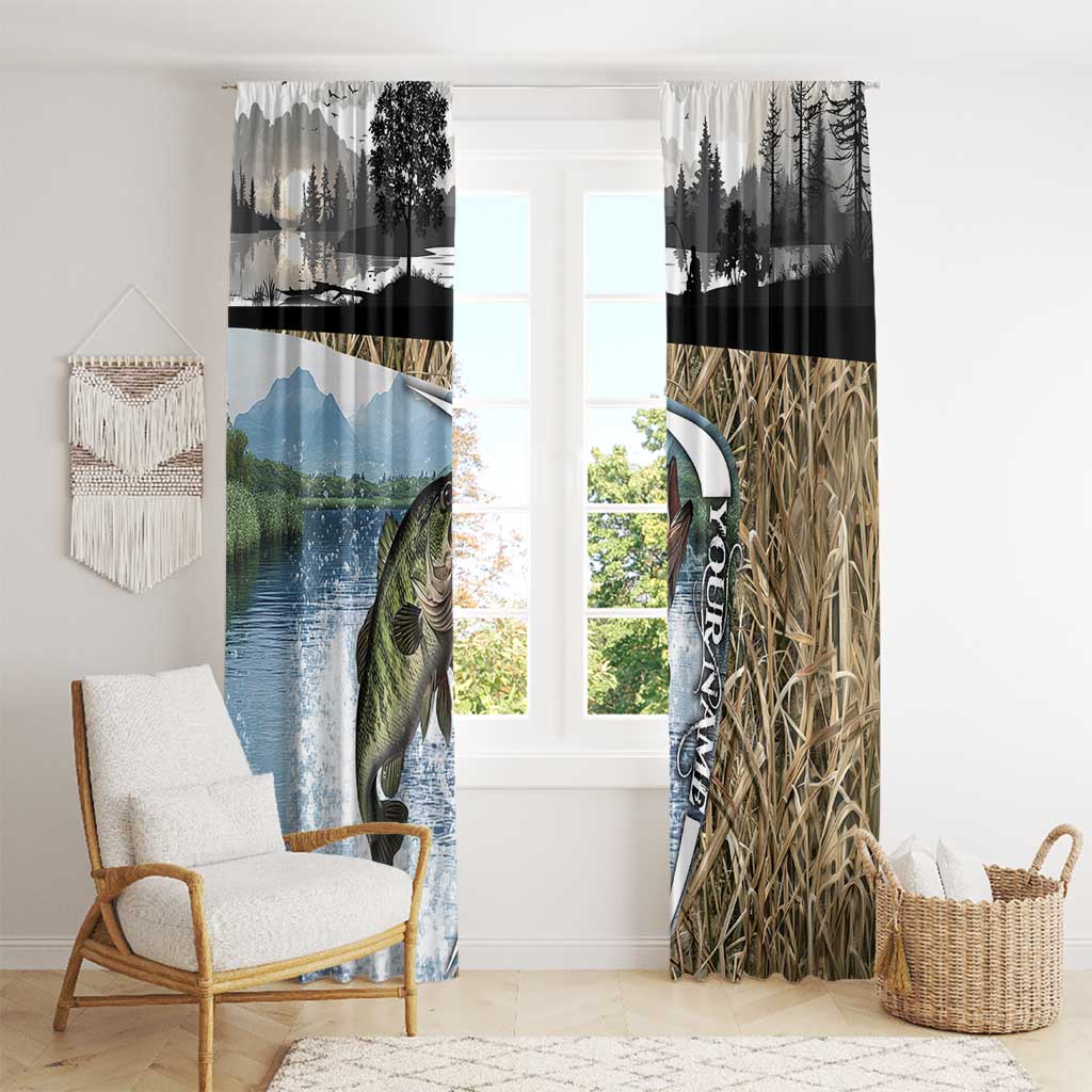 Personalized Largemouth Bass Fishing Window Curtain with Camo Reeds - Outdoor Angler Design - Wonder Print Shop