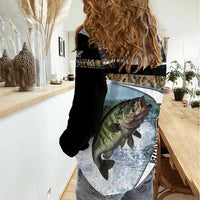 Personalized Largemouth Bass Fishing Women Casual Shirt with Camo Reeds - Outdoor Angler Design - Wonder Print Shop