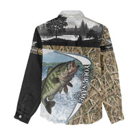 Personalized Largemouth Bass Fishing Women Casual Shirt with Camo Reeds - Outdoor Angler Design - Wonder Print Shop
