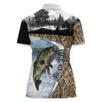 Personalized Largemouth Bass Fishing Women Polo Shirt with Camo Reeds - Outdoor Angler Design - Wonder Print Shop