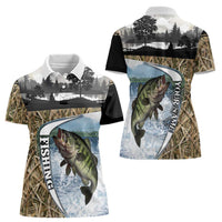 Personalized Largemouth Bass Fishing Women Polo Shirt with Camo Reeds - Outdoor Angler Design - Wonder Print Shop