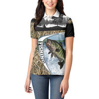 Personalized Largemouth Bass Fishing Women Polo Shirt with Camo Reeds - Outdoor Angler Design - Wonder Print Shop