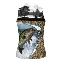 Personalized Largemouth Bass Fishing Women Sleeveless Polo Shirt with Camo Reeds - Outdoor Angler Design - Wonder Print Shop