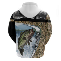 Personalized Largemouth Bass Fishing Zip Hoodie with Camo Reeds - Outdoor Angler Design - Wonder Print Shop