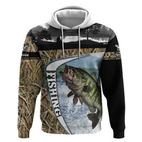 Personalized Largemouth Bass Fishing Zip Hoodie with Camo Reeds - Outdoor Angler Design - Wonder Print Shop