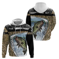 Personalized Largemouth Bass Fishing Zip Hoodie with Camo Reeds - Outdoor Angler Design - Wonder Print Shop
