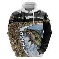 Personalized Largemouth Bass Fishing Zip Hoodie with Camo Reeds - Outdoor Angler Design - Wonder Print Shop