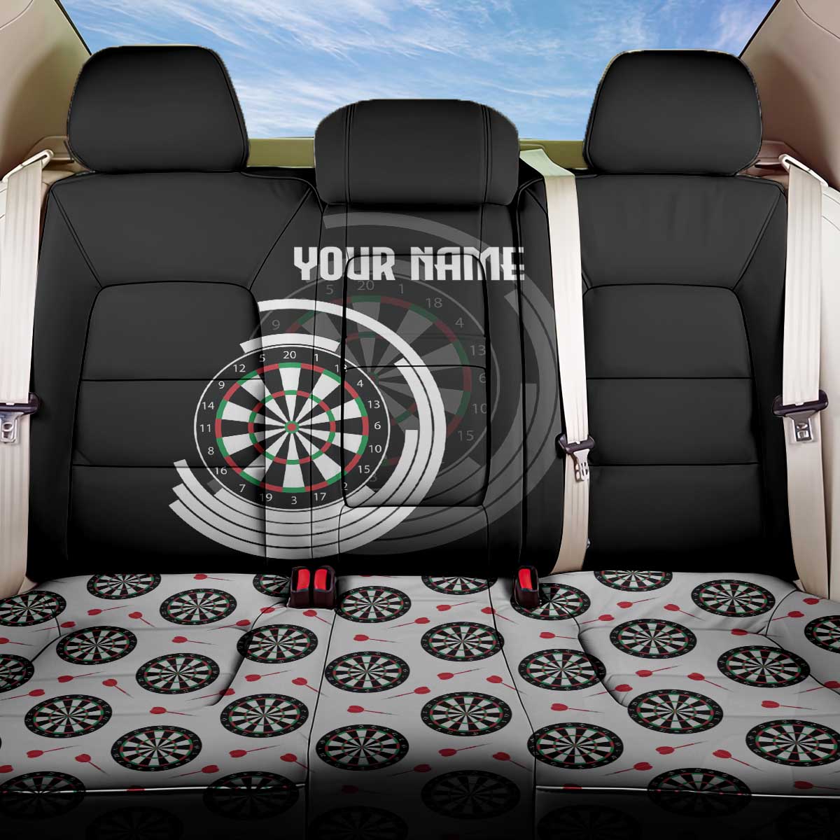 Personalized Black and White Dartboard Back Car Seat Cover Bullseye Target Design for Dart Players - Wonder Print Shop