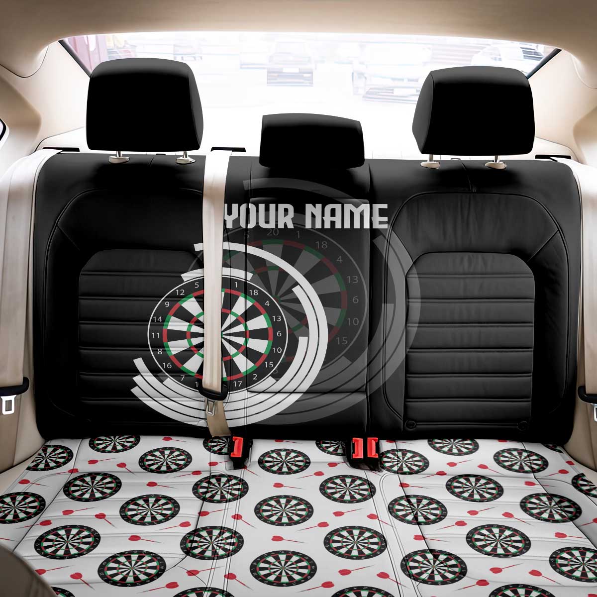 Personalized Black and White Dartboard Back Car Seat Cover Bullseye Target Design for Dart Players - Wonder Print Shop