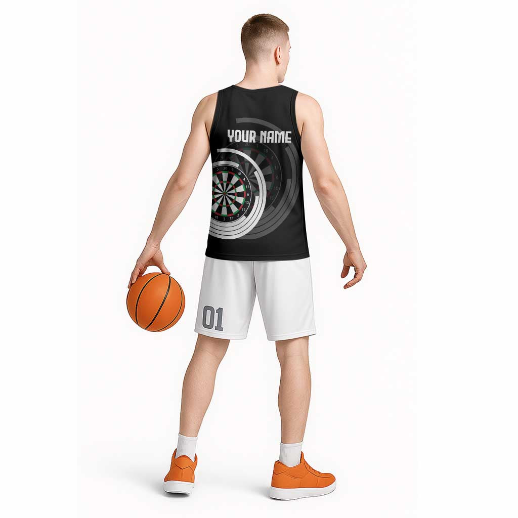 Personalized Black and White Dartboard Basketball Jersey Bullseye Target Design for Dart Players - Wonder Print Shop