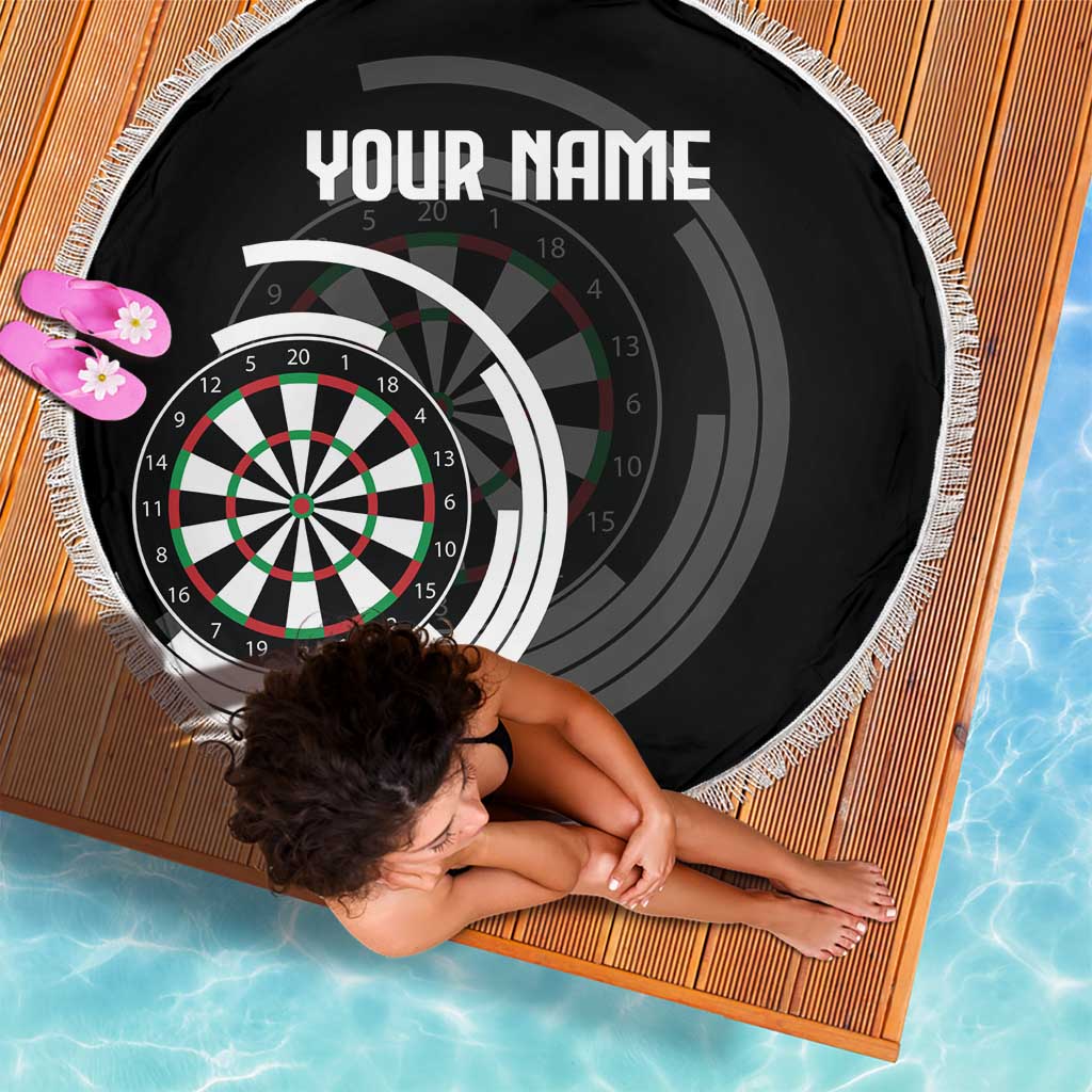 Personalized Black and White Dartboard Beach Blanket Bullseye Target Design for Dart Players - Wonder Print Shop