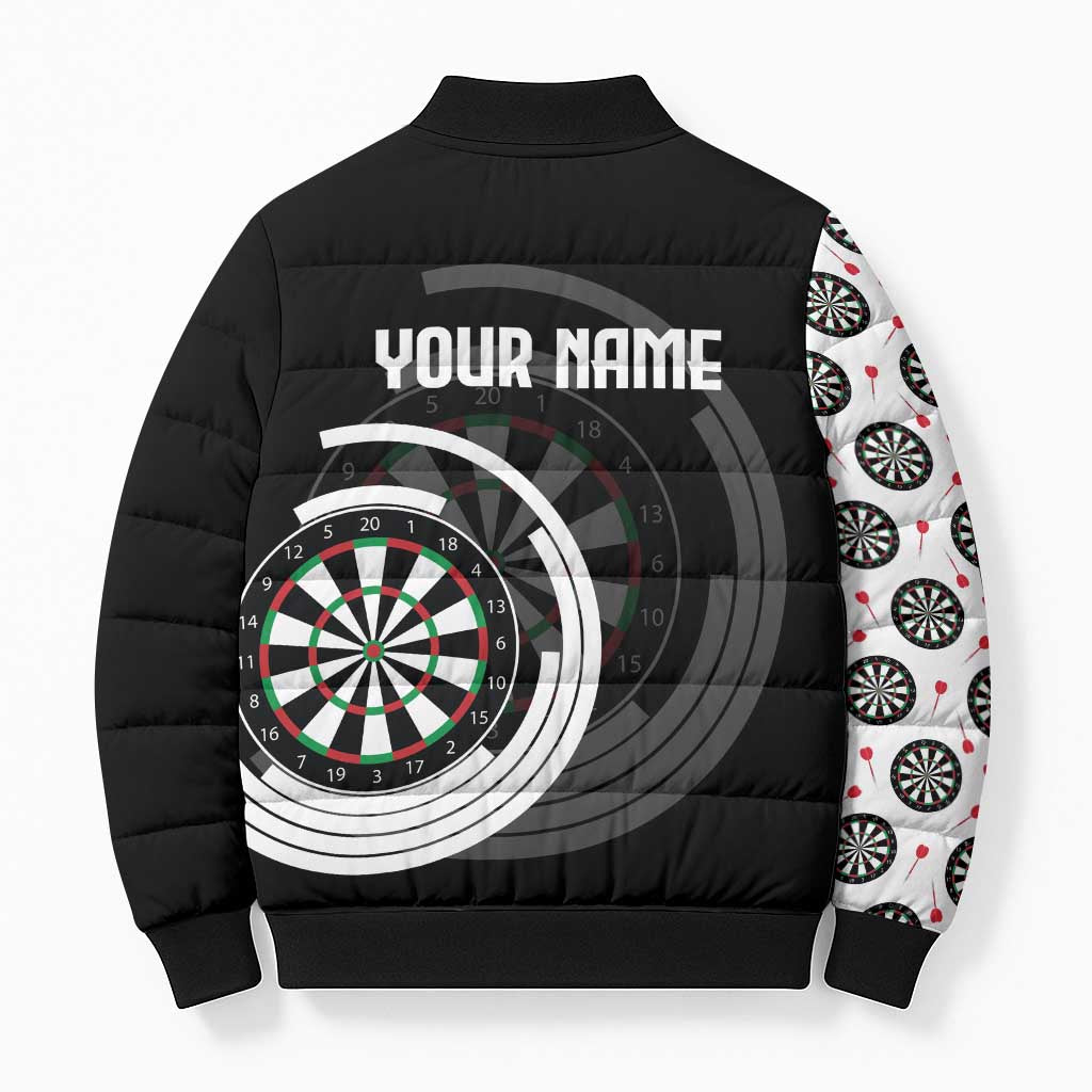 Personalized Black and White Dartboard Bomber Puffer Jacket Bullseye Target Design for Dart Players - Wonder Print Shop
