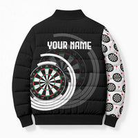 Personalized Black and White Dartboard Bomber Puffer Jacket Bullseye Target Design for Dart Players - Wonder Print Shop