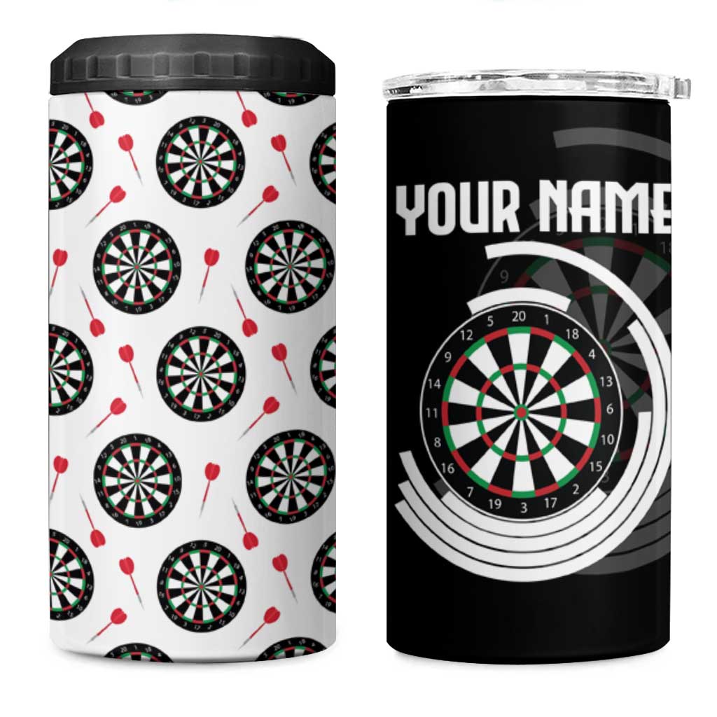Personalized Black and White Dartboard 4 in 1 Can Cooler Tumbler Bullseye Target Design for Dart Players - Wonder Print Shop