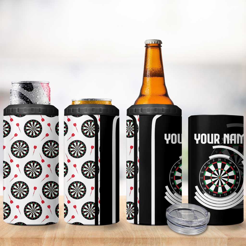 Personalized Black and White Dartboard 4 in 1 Can Cooler Tumbler Bullseye Target Design for Dart Players - Wonder Print Shop