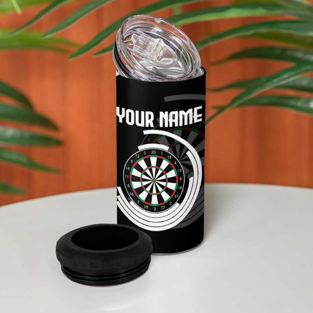 Personalized Black and White Dartboard 4 in 1 Can Cooler Tumbler Bullseye Target Design for Dart Players - Wonder Print Shop