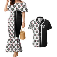 Personalized Black and White Dartboard Couples Matching Mermaid Dress and Hawaiian Shirt Bullseye Target Design for Dart Players - Wonder Print Shop