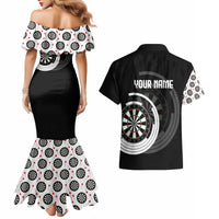 Personalized Black and White Dartboard Couples Matching Mermaid Dress and Hawaiian Shirt Bullseye Target Design for Dart Players - Wonder Print Shop