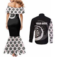 Personalized Black and White Dartboard Couples Matching Mermaid Dress and Long Sleeve Button Shirt Bullseye Target Design for Dart Players - Wonder Print Shop