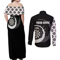 Personalized Black and White Dartboard Couples Matching Off Shoulder Maxi Dress and Long Sleeve Button Shirt Bullseye Target Design for Dart Players - Wonder Print Shop