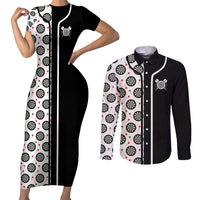 Personalized Black and White Dartboard Couples Matching Short Sleeve Bodycon Dress and Long Sleeve Button Shirt Bullseye Target Design for Dart Players - Wonder Print Shop