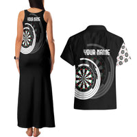 Personalized Black and White Dartboard Couples Matching Tank Maxi Dress and Hawaiian Shirt Bullseye Target Design for Dart Players - Wonder Print Shop