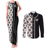 Personalized Black and White Dartboard Couples Matching Tank Maxi Dress and Long Sleeve Button Shirt Bullseye Target Design for Dart Players - Wonder Print Shop