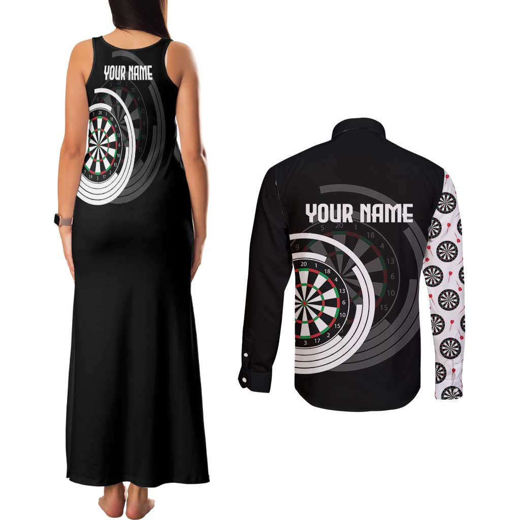 Personalized Black and White Dartboard Couples Matching Tank Maxi Dress and Long Sleeve Button Shirt Bullseye Target Design for Dart Players - Wonder Print Shop