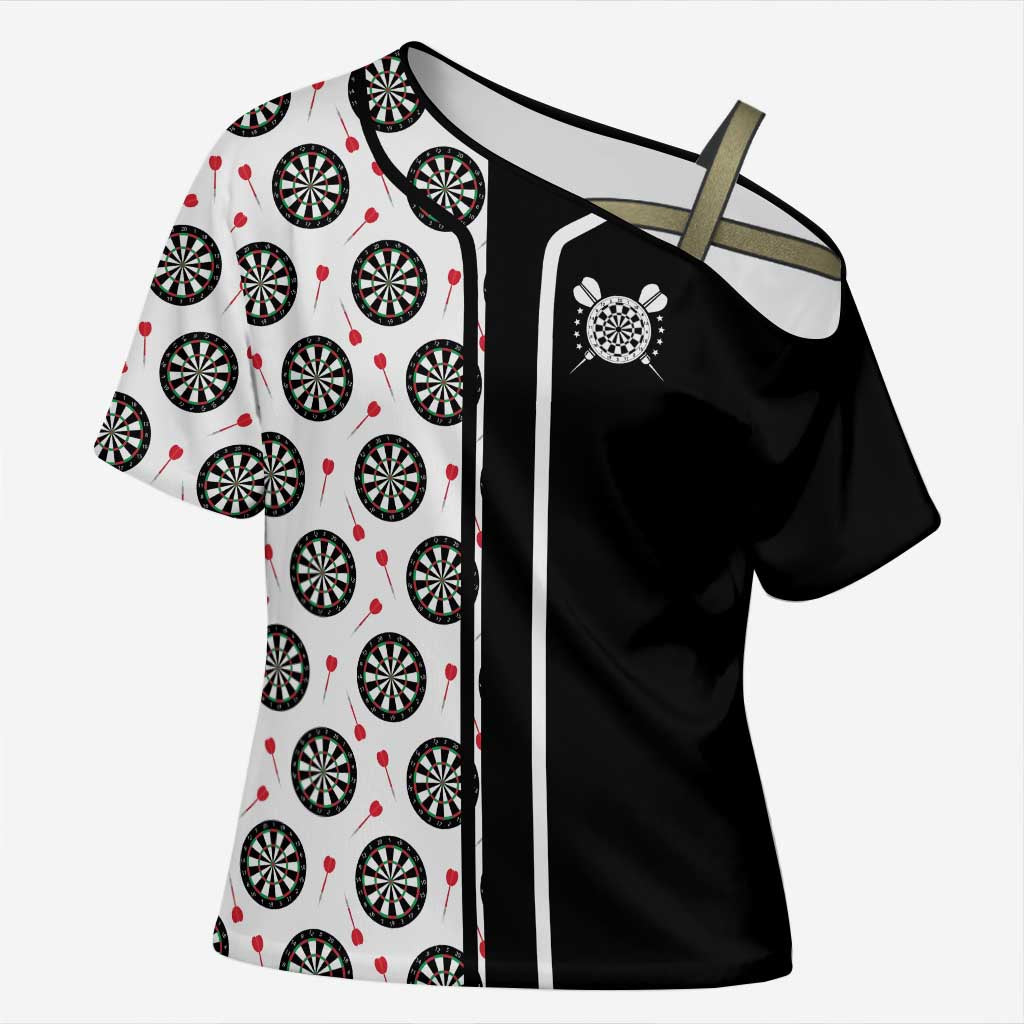 Personalized Black and White Dartboard Cross Shoulder Shirt Bullseye Target Design for Dart Players - Wonder Print Shop