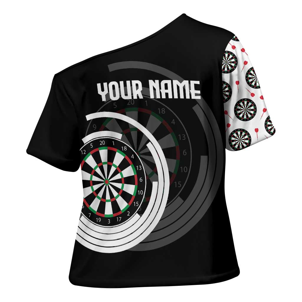 Personalized Black and White Dartboard Cross Shoulder Shirt Bullseye Target Design for Dart Players - Wonder Print Shop