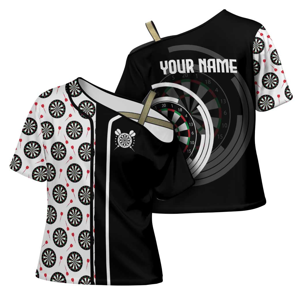 Personalized Black and White Dartboard Cross Shoulder Shirt Bullseye Target Design for Dart Players - Wonder Print Shop