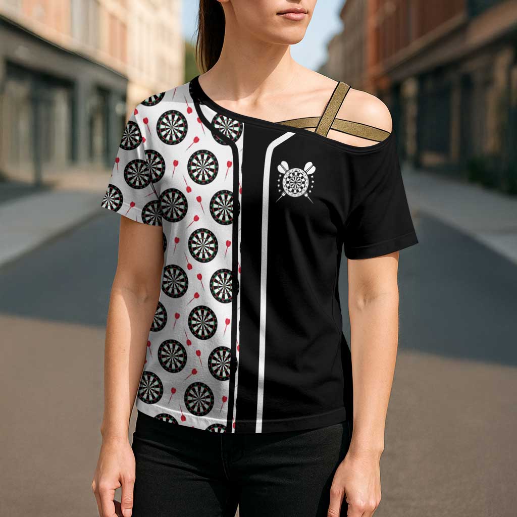 Personalized Black and White Dartboard Cross Shoulder Shirt Bullseye Target Design for Dart Players - Wonder Print Shop