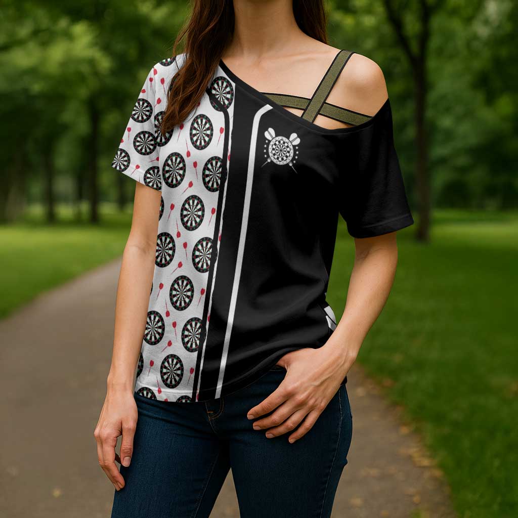 Personalized Black and White Dartboard Cross Shoulder Shirt Bullseye Target Design for Dart Players - Wonder Print Shop