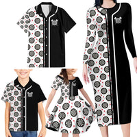 Personalized Black and White Dartboard Family Matching Long Sleeve Bodycon Dress and Hawaiian Shirt Bullseye Target Design for Dart Players - Wonder Print Shop