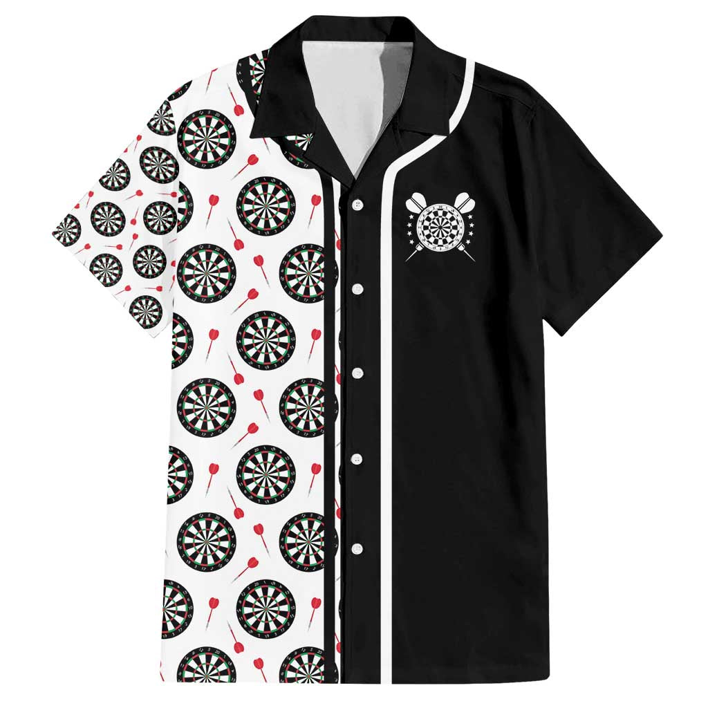 Personalized Black and White Dartboard Family Matching Long Sleeve Bodycon Dress and Hawaiian Shirt Bullseye Target Design for Dart Players - Wonder Print Shop
