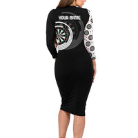 Personalized Black and White Dartboard Family Matching Long Sleeve Bodycon Dress and Hawaiian Shirt Bullseye Target Design for Dart Players - Wonder Print Shop