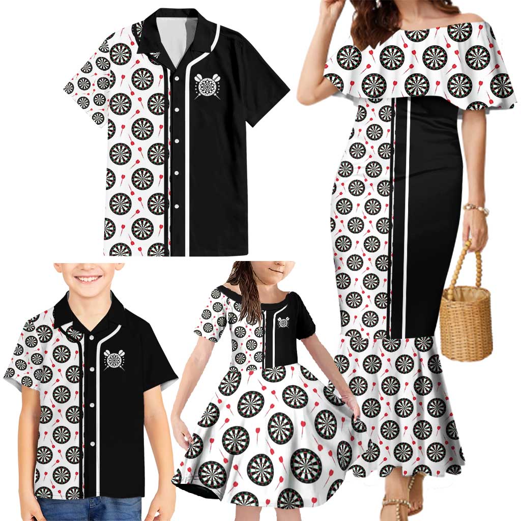 Personalized Black and White Dartboard Family Matching Mermaid Dress and Hawaiian Shirt Bullseye Target Design for Dart Players - Wonder Print Shop