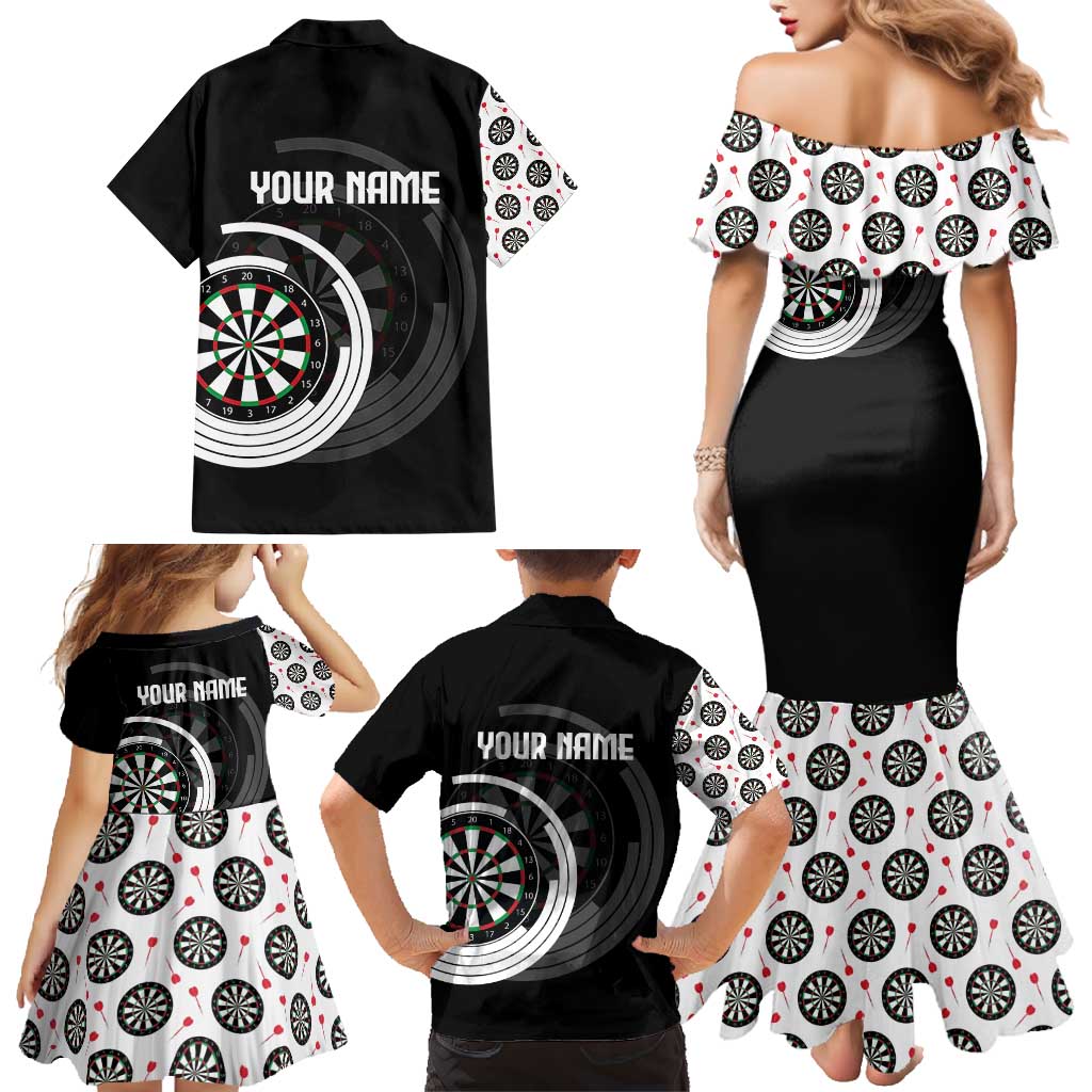 Personalized Black and White Dartboard Family Matching Mermaid Dress and Hawaiian Shirt Bullseye Target Design for Dart Players - Wonder Print Shop