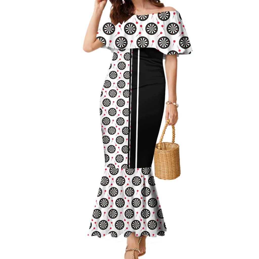 Personalized Black and White Dartboard Family Matching Mermaid Dress and Hawaiian Shirt Bullseye Target Design for Dart Players - Wonder Print Shop