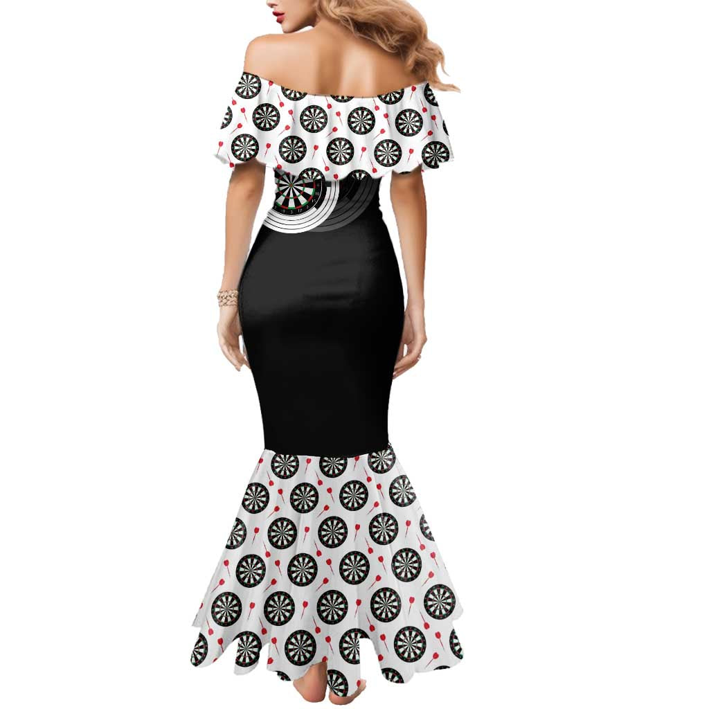 Personalized Black and White Dartboard Family Matching Mermaid Dress and Hawaiian Shirt Bullseye Target Design for Dart Players - Wonder Print Shop