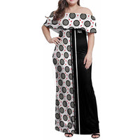 Personalized Black and White Dartboard Family Matching Off Shoulder Maxi Dress and Hawaiian Shirt Bullseye Target Design for Dart Players - Wonder Print Shop