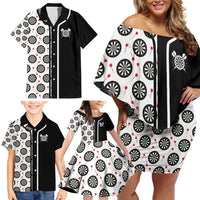 Personalized Black and White Dartboard Family Matching Off Shoulder Short Dress and Hawaiian Shirt Bullseye Target Design for Dart Players - Wonder Print Shop