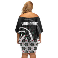 Personalized Black and White Dartboard Family Matching Off Shoulder Short Dress and Hawaiian Shirt Bullseye Target Design for Dart Players - Wonder Print Shop