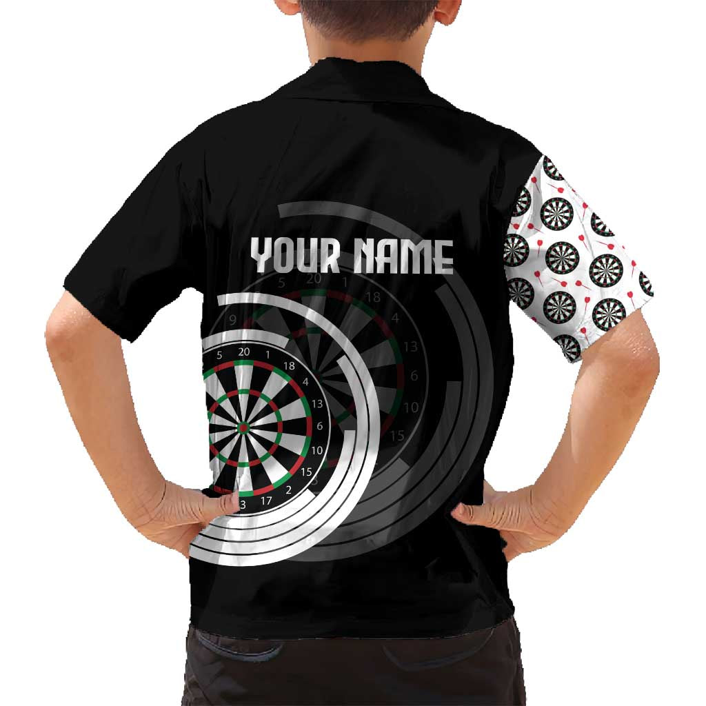 Personalized Black and White Dartboard Family Matching Puletasi and Hawaiian Shirt Bullseye Target Design for Dart Players - Wonder Print Shop