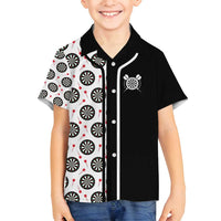 Personalized Black and White Dartboard Family Matching Puletasi and Hawaiian Shirt Bullseye Target Design for Dart Players - Wonder Print Shop